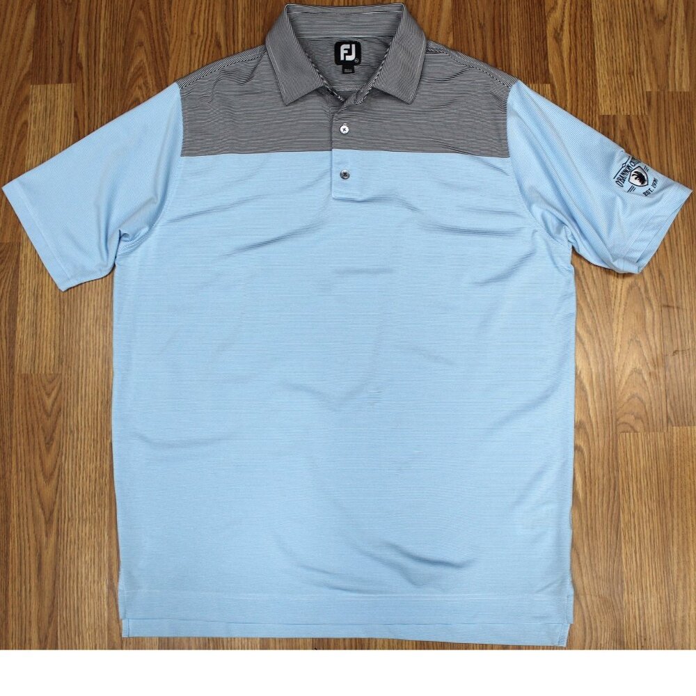 FOOTJOY Mens POLY/SPANDEX POLO SHIRT STRIPED BLUE, BLACK & WHITE Sz X-LARGE, XL